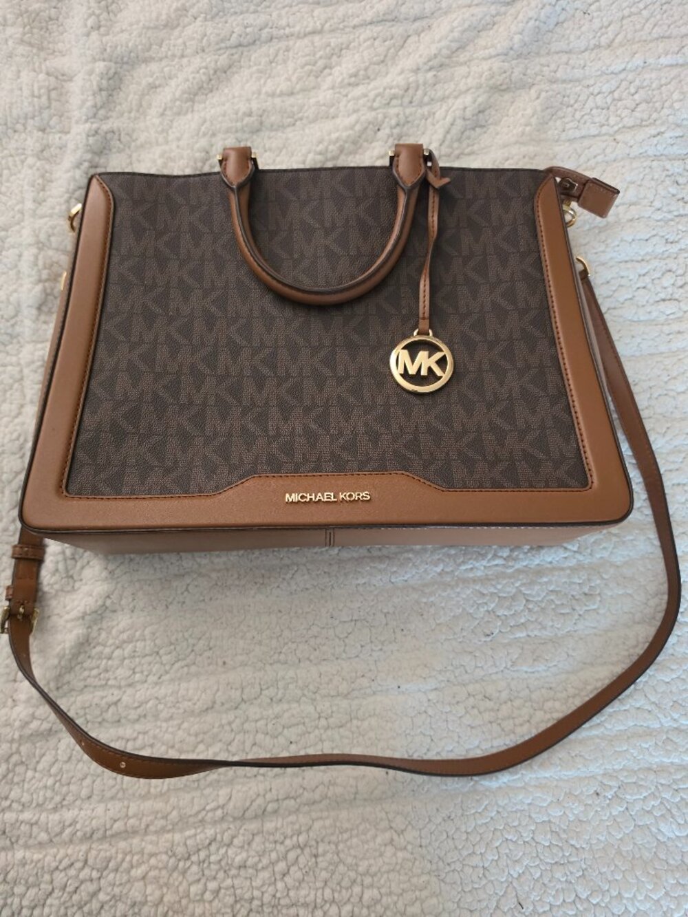 Michael Kors Signature Brown Satchel | Large Monogram Shoulder Bag | Crossbody P